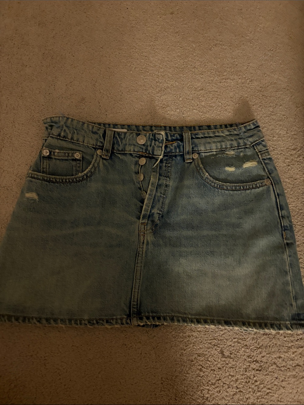 Zara Light Blue Distressed Denim Mini Skirt